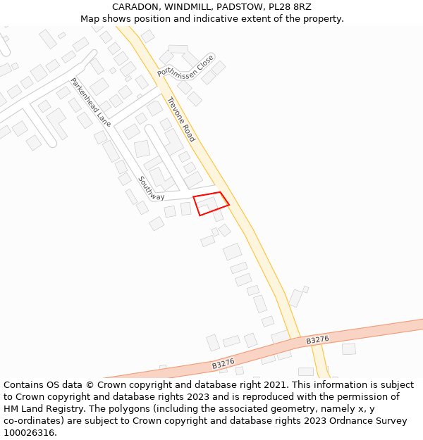 CARADON, WINDMILL, PADSTOW, PL28 8RZ: Location map and indicative extent of plot