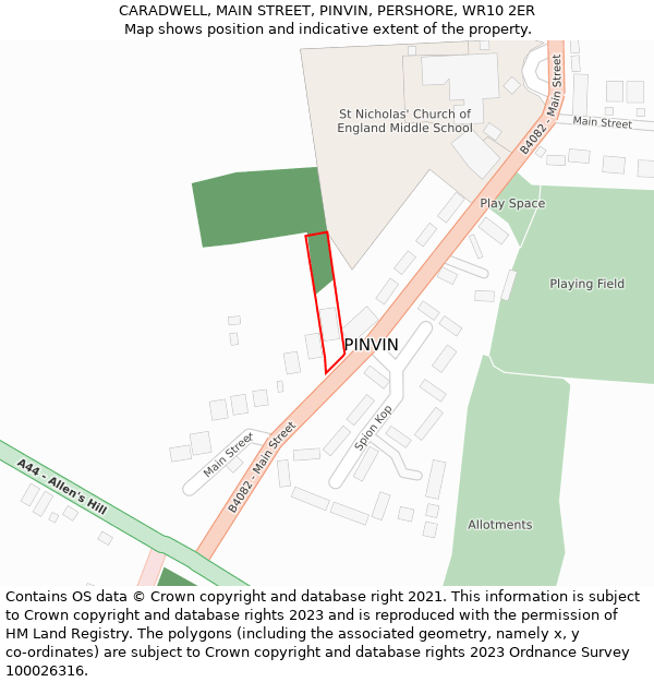 CARADWELL, MAIN STREET, PINVIN, PERSHORE, WR10 2ER: Location map and indicative extent of plot