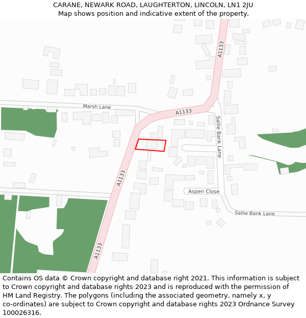 CARANE, NEWARK ROAD, LAUGHTERTON, LINCOLN, LN1 2JU: Location map and indicative extent of plot
