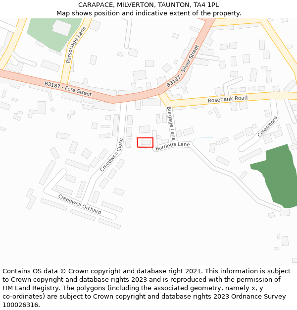 CARAPACE, MILVERTON, TAUNTON, TA4 1PL: Location map and indicative extent of plot