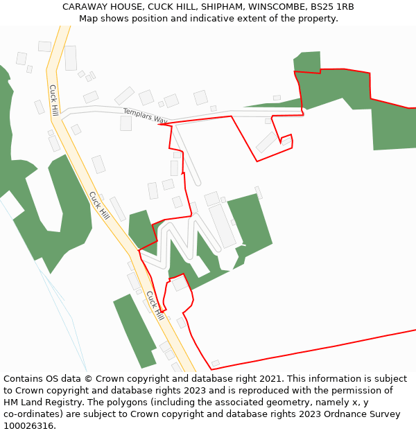 CARAWAY HOUSE, CUCK HILL, SHIPHAM, WINSCOMBE, BS25 1RB: Location map and indicative extent of plot