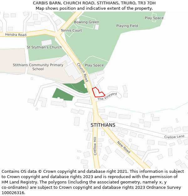 CARBIS BARN, CHURCH ROAD, STITHIANS, TRURO, TR3 7DH: Location map and indicative extent of plot
