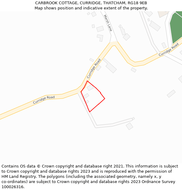 CARBROOK COTTAGE, CURRIDGE, THATCHAM, RG18 9EB: Location map and indicative extent of plot