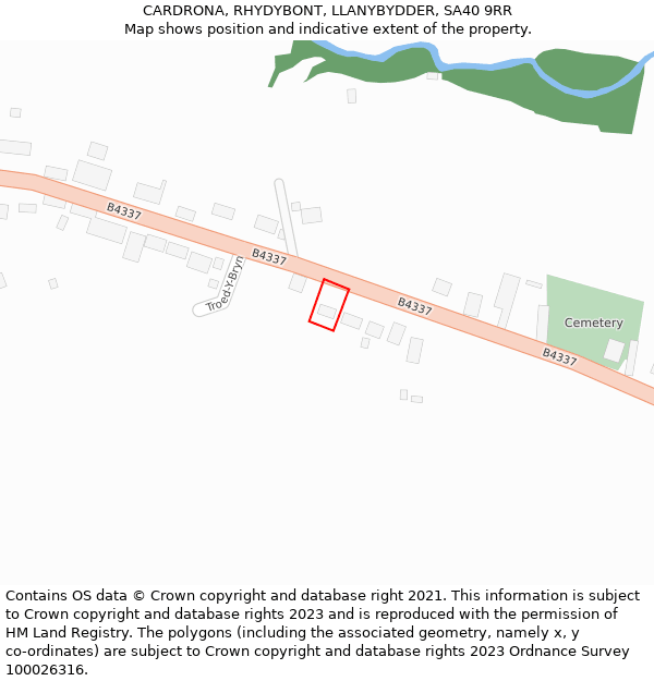CARDRONA, RHYDYBONT, LLANYBYDDER, SA40 9RR: Location map and indicative extent of plot