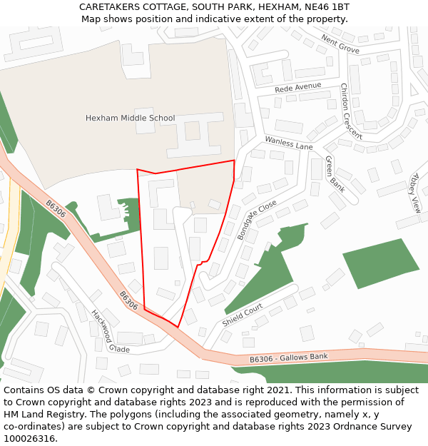 CARETAKERS COTTAGE, SOUTH PARK, HEXHAM, NE46 1BT: Location map and indicative extent of plot