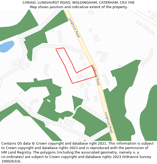 CARIAD, LUNGHURST ROAD, WOLDINGHAM, CATERHAM, CR3 7HE: Location map and indicative extent of plot