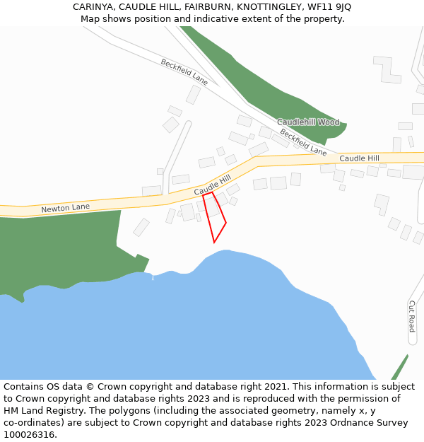 CARINYA, CAUDLE HILL, FAIRBURN, KNOTTINGLEY, WF11 9JQ: Location map and indicative extent of plot