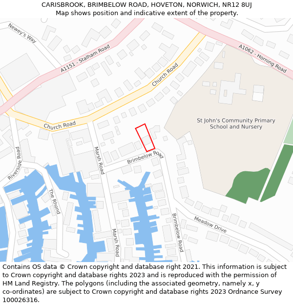 CARISBROOK, BRIMBELOW ROAD, HOVETON, NORWICH, NR12 8UJ: Location map and indicative extent of plot