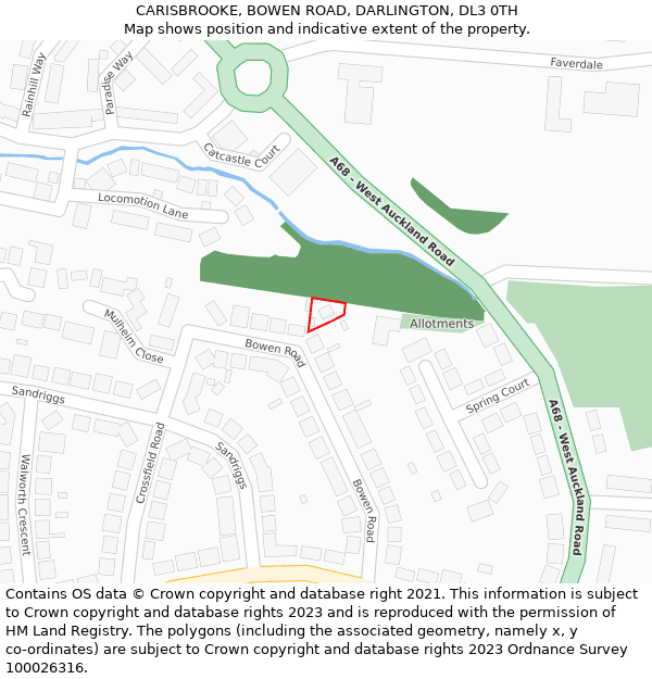 CARISBROOKE, BOWEN ROAD, DARLINGTON, DL3 0TH: Location map and indicative extent of plot