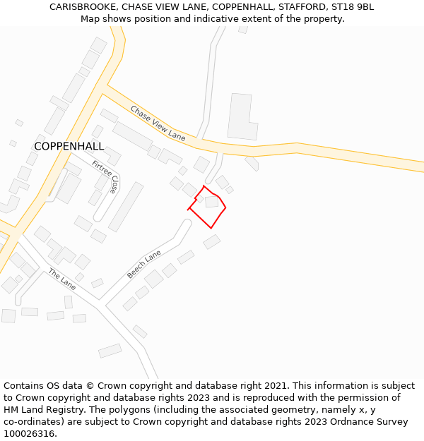 CARISBROOKE, CHASE VIEW LANE, COPPENHALL, STAFFORD, ST18 9BL: Location map and indicative extent of plot