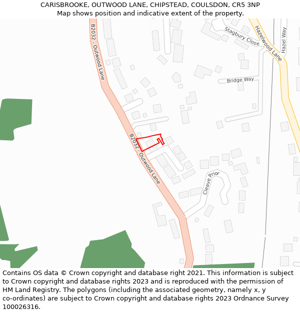 CARISBROOKE, OUTWOOD LANE, CHIPSTEAD, COULSDON, CR5 3NP: Location map and indicative extent of plot