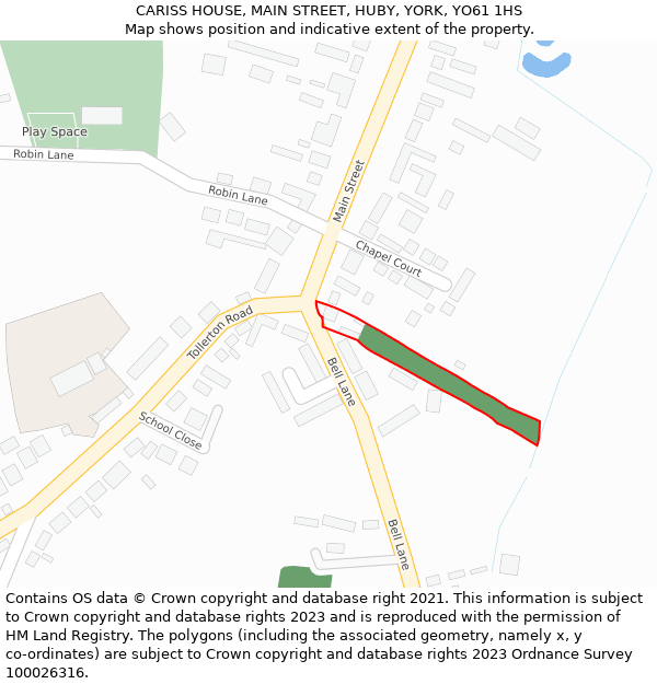 CARISS HOUSE, MAIN STREET, HUBY, YORK, YO61 1HS: Location map and indicative extent of plot