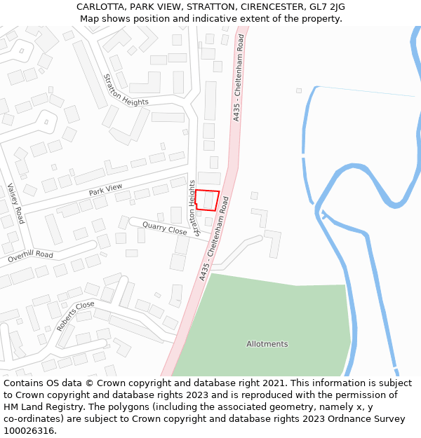 CARLOTTA, PARK VIEW, STRATTON, CIRENCESTER, GL7 2JG: Location map and indicative extent of plot