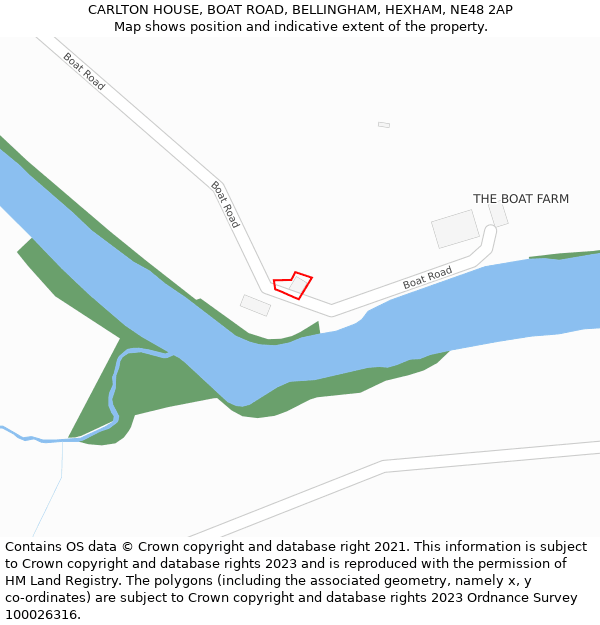 CARLTON HOUSE, BOAT ROAD, BELLINGHAM, HEXHAM, NE48 2AP: Location map and indicative extent of plot