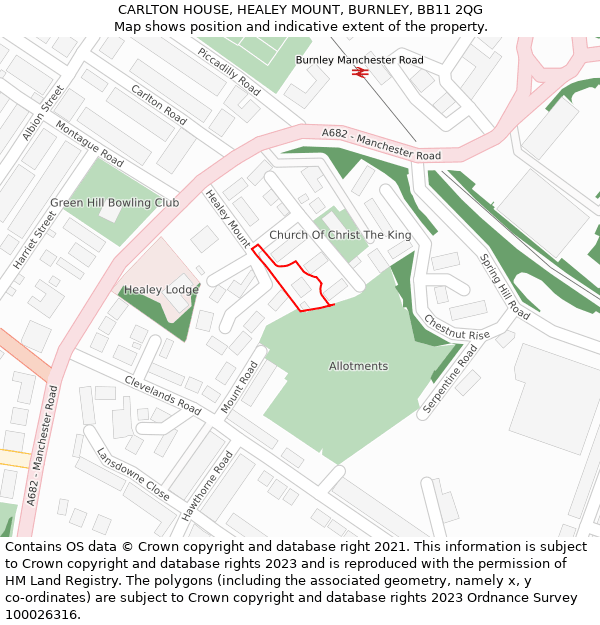 CARLTON HOUSE, HEALEY MOUNT, BURNLEY, BB11 2QG: Location map and indicative extent of plot