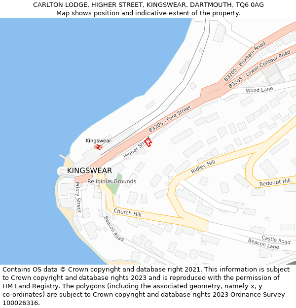 CARLTON LODGE, HIGHER STREET, KINGSWEAR, DARTMOUTH, TQ6 0AG: Location map and indicative extent of plot