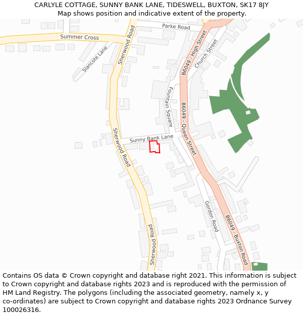 CARLYLE COTTAGE, SUNNY BANK LANE, TIDESWELL, BUXTON, SK17 8JY: Location map and indicative extent of plot