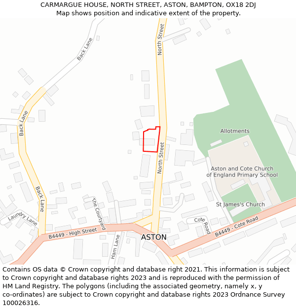 CARMARGUE HOUSE, NORTH STREET, ASTON, BAMPTON, OX18 2DJ: Location map and indicative extent of plot