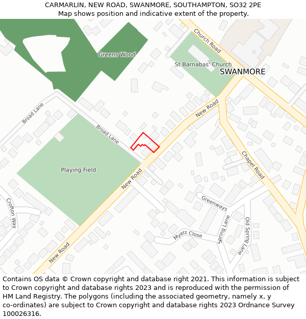 CARMARLIN, NEW ROAD, SWANMORE, SOUTHAMPTON, SO32 2PE: Location map and indicative extent of plot