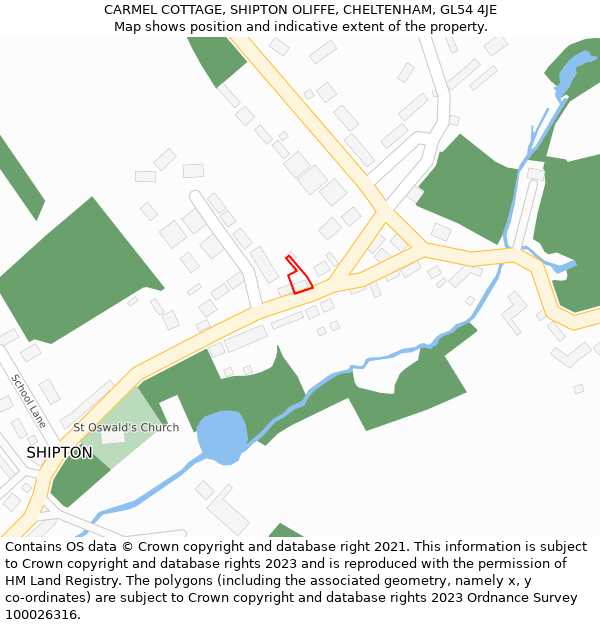CARMEL COTTAGE, SHIPTON OLIFFE, CHELTENHAM, GL54 4JE: Location map and indicative extent of plot