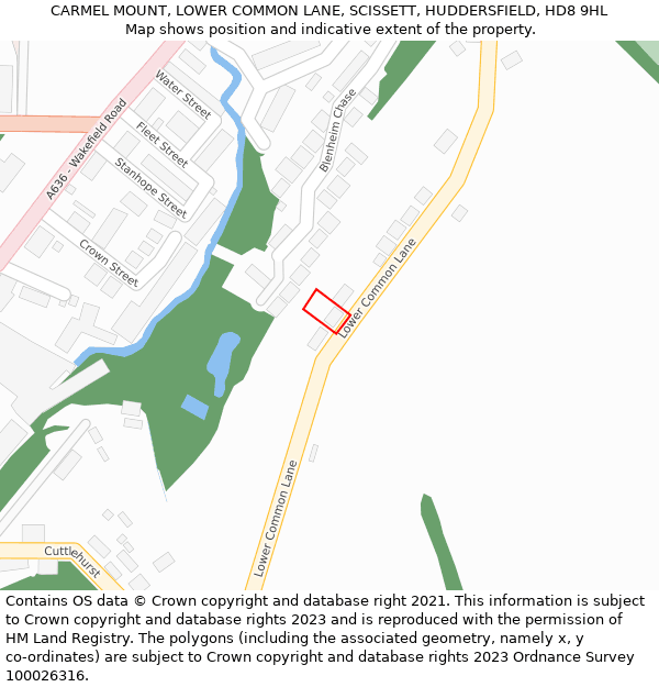 CARMEL MOUNT, LOWER COMMON LANE, SCISSETT, HUDDERSFIELD, HD8 9HL: Location map and indicative extent of plot