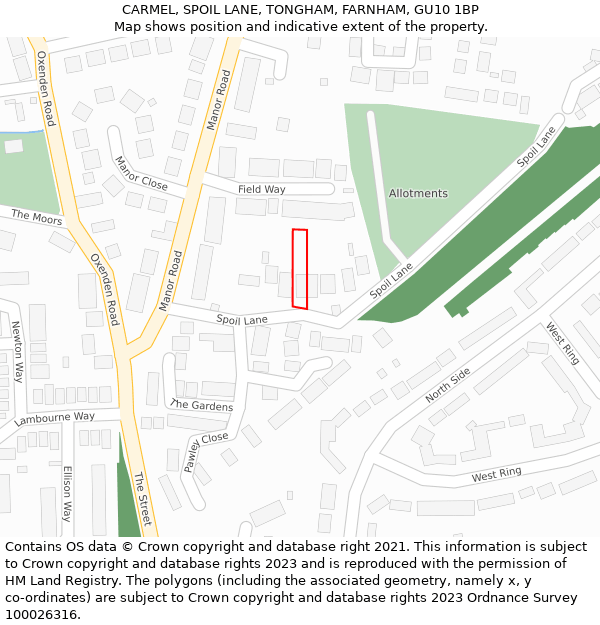 CARMEL, SPOIL LANE, TONGHAM, FARNHAM, GU10 1BP: Location map and indicative extent of plot