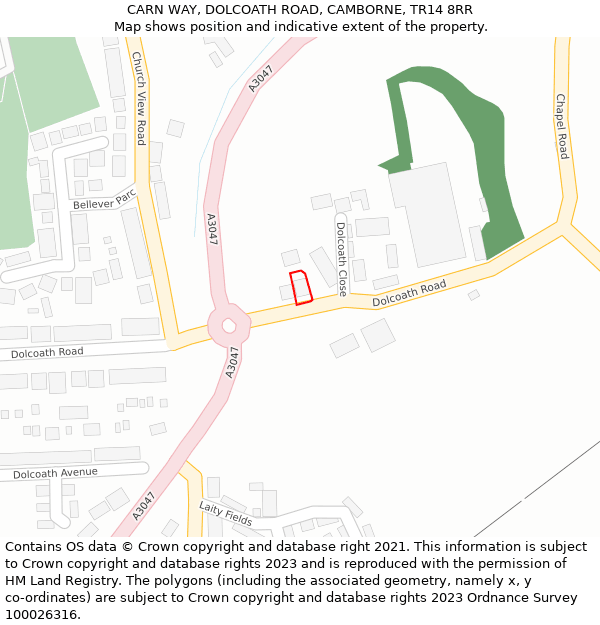 CARN WAY, DOLCOATH ROAD, CAMBORNE, TR14 8RR: Location map and indicative extent of plot