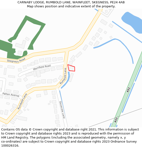 CARNABY LODGE, RUMBOLD LANE, WAINFLEET, SKEGNESS, PE24 4AB: Location map and indicative extent of plot