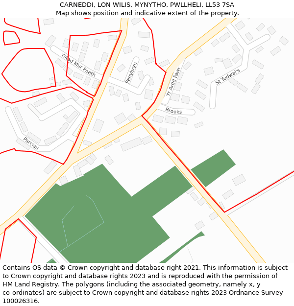 CARNEDDI, LON WILIS, MYNYTHO, PWLLHELI, LL53 7SA: Location map and indicative extent of plot