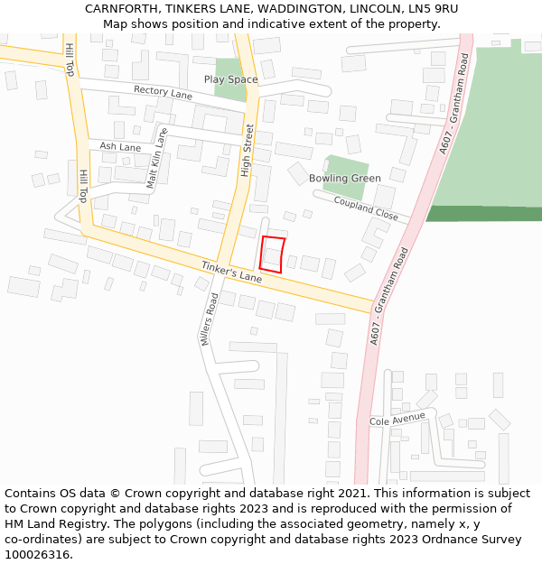 CARNFORTH, TINKERS LANE, WADDINGTON, LINCOLN, LN5 9RU: Location map and indicative extent of plot