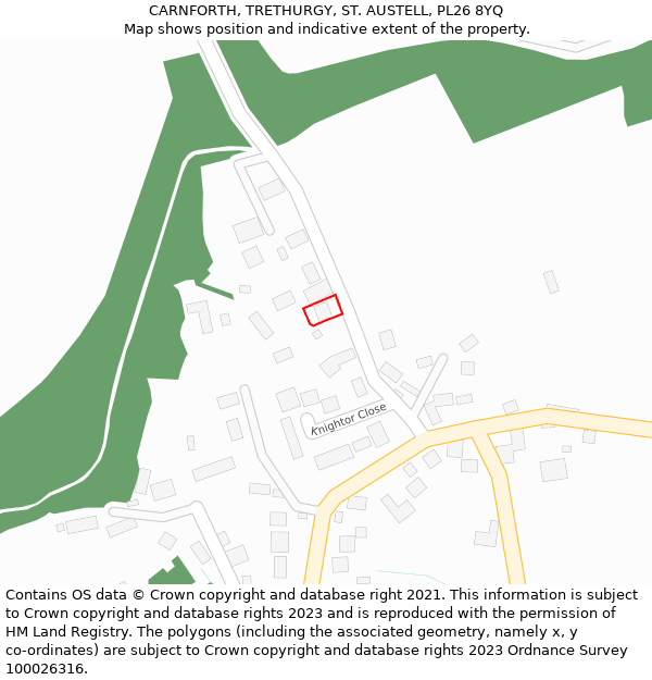 CARNFORTH, TRETHURGY, ST. AUSTELL, PL26 8YQ: Location map and indicative extent of plot