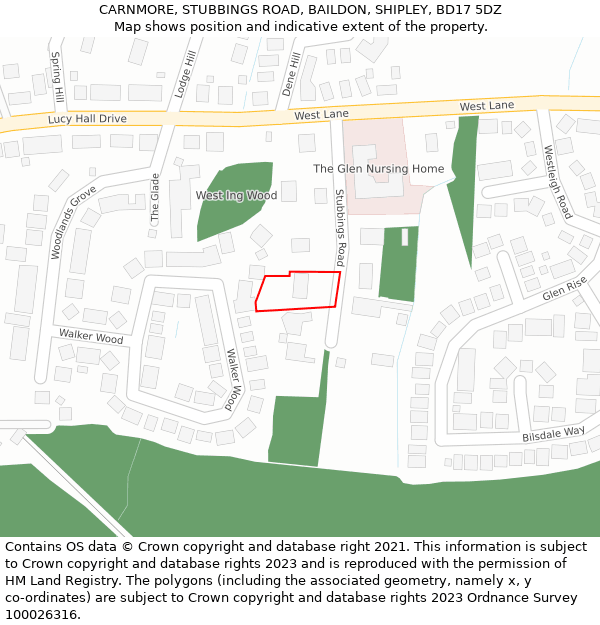 CARNMORE, STUBBINGS ROAD, BAILDON, SHIPLEY, BD17 5DZ: Location map and indicative extent of plot
