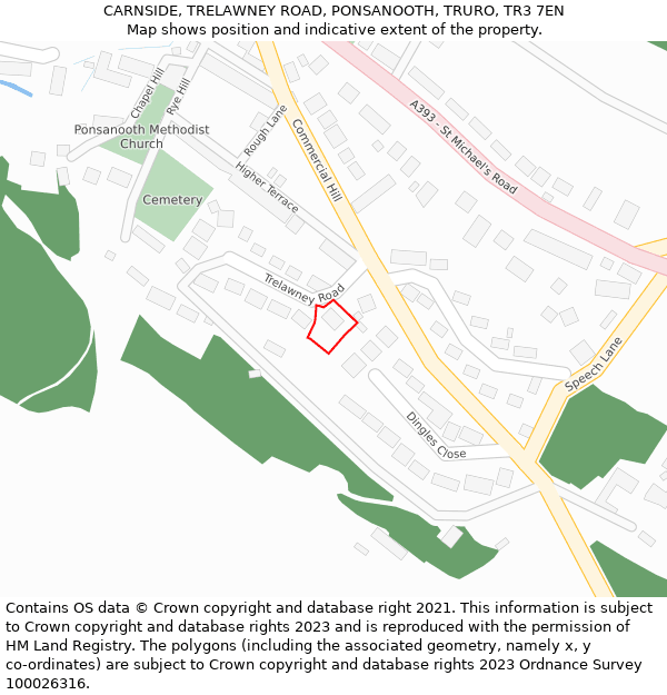 CARNSIDE, TRELAWNEY ROAD, PONSANOOTH, TRURO, TR3 7EN: Location map and indicative extent of plot