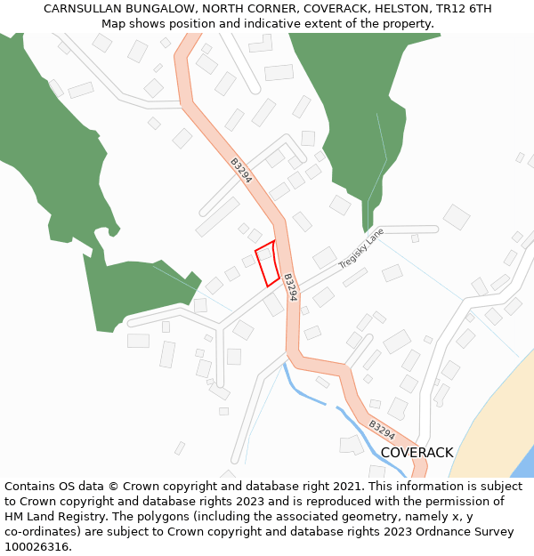 CARNSULLAN BUNGALOW, NORTH CORNER, COVERACK, HELSTON, TR12 6TH: Location map and indicative extent of plot