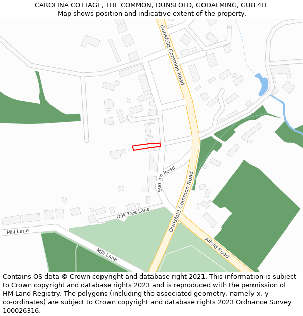 CAROLINA COTTAGE, THE COMMON, DUNSFOLD, GODALMING, GU8 4LE: Location map and indicative extent of plot