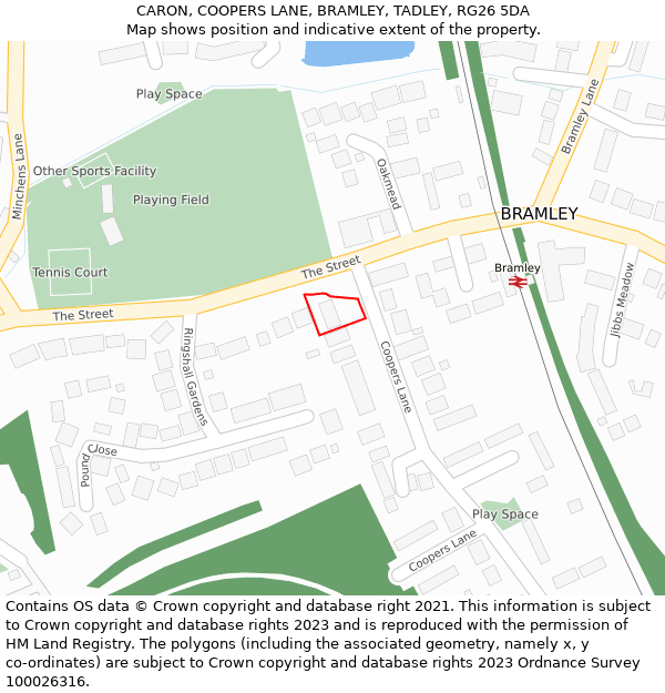 CARON, COOPERS LANE, BRAMLEY, TADLEY, RG26 5DA: Location map and indicative extent of plot
