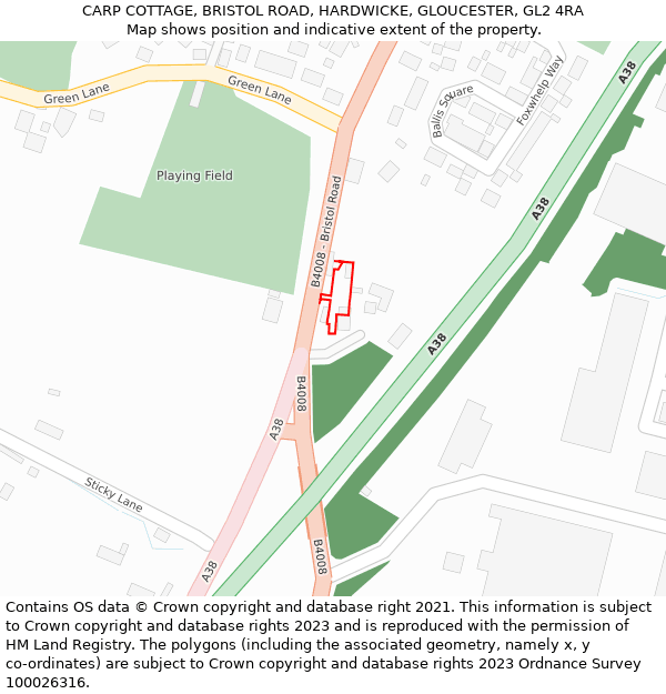 CARP COTTAGE, BRISTOL ROAD, HARDWICKE, GLOUCESTER, GL2 4RA: Location map and indicative extent of plot
