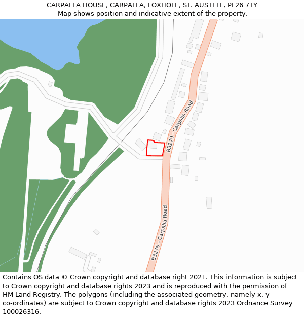 CARPALLA HOUSE, CARPALLA, FOXHOLE, ST. AUSTELL, PL26 7TY: Location map and indicative extent of plot
