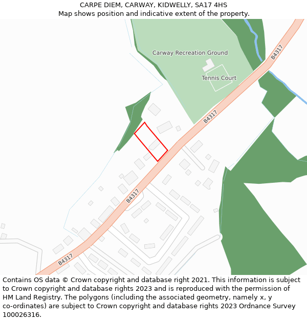 CARPE DIEM, CARWAY, KIDWELLY, SA17 4HS: Location map and indicative extent of plot