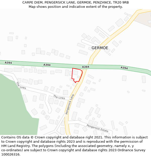 CARPE DIEM, PENGERSICK LANE, GERMOE, PENZANCE, TR20 9RB: Location map and indicative extent of plot