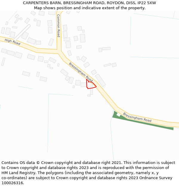 CARPENTERS BARN, BRESSINGHAM ROAD, ROYDON, DISS, IP22 5XW: Location map and indicative extent of plot