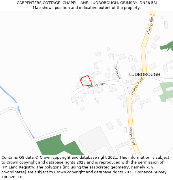 CARPENTERS COTTAGE, CHAPEL LANE, LUDBOROUGH, GRIMSBY, DN36 5SJ: Location map and indicative extent of plot