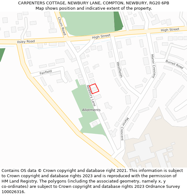 CARPENTERS COTTAGE, NEWBURY LANE, COMPTON, NEWBURY, RG20 6PB: Location map and indicative extent of plot