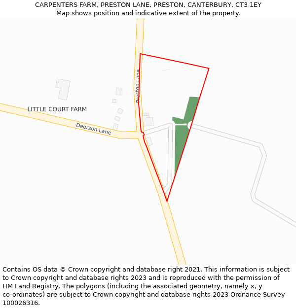 CARPENTERS FARM, PRESTON LANE, PRESTON, CANTERBURY, CT3 1EY: Location map and indicative extent of plot