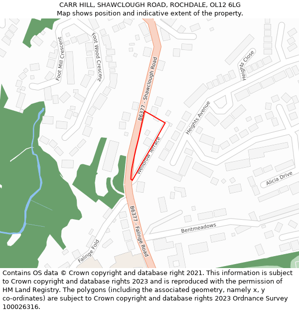 CARR HILL, SHAWCLOUGH ROAD, ROCHDALE, OL12 6LG: Location map and indicative extent of plot