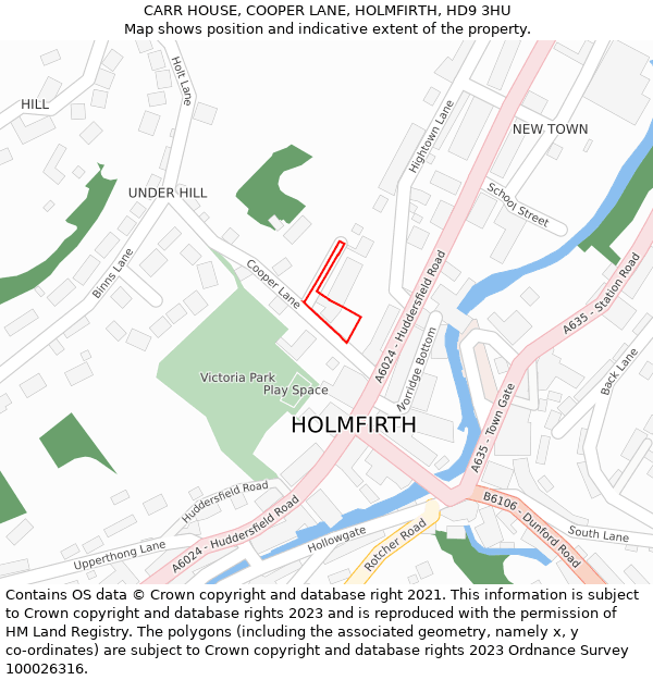 CARR HOUSE, COOPER LANE, HOLMFIRTH, HD9 3HU: Location map and indicative extent of plot