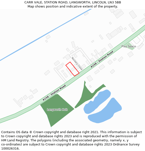 CARR VALE, STATION ROAD, LANGWORTH, LINCOLN, LN3 5BB: Location map and indicative extent of plot