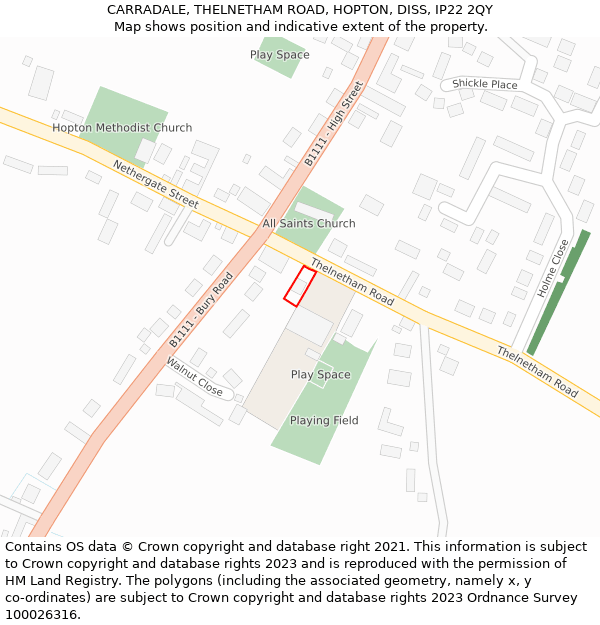 CARRADALE, THELNETHAM ROAD, HOPTON, DISS, IP22 2QY: Location map and indicative extent of plot