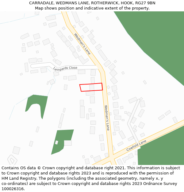 CARRADALE, WEDMANS LANE, ROTHERWICK, HOOK, RG27 9BN: Location map and indicative extent of plot