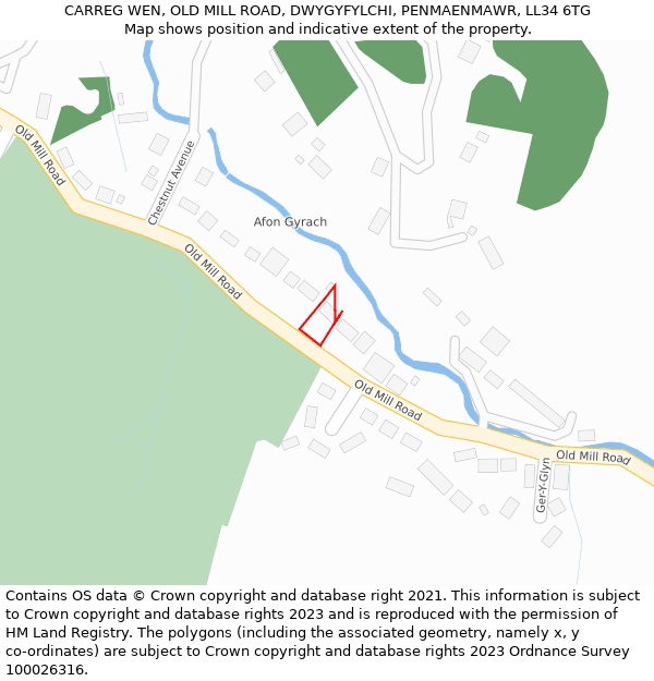 CARREG WEN, OLD MILL ROAD, DWYGYFYLCHI, PENMAENMAWR, LL34 6TG: Location map and indicative extent of plot